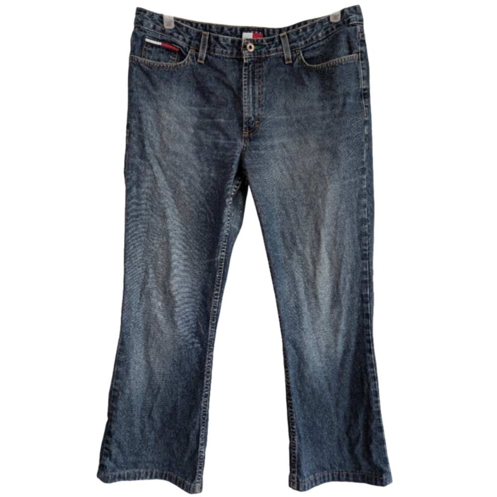 Vintage Tommy Jeans Men's 34 Cotton 100% Blue Denim Jeans Euro Flare